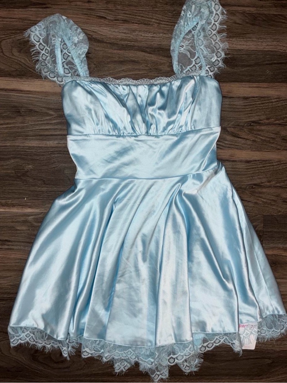 Light Blue Satin Lace-Trim Dress